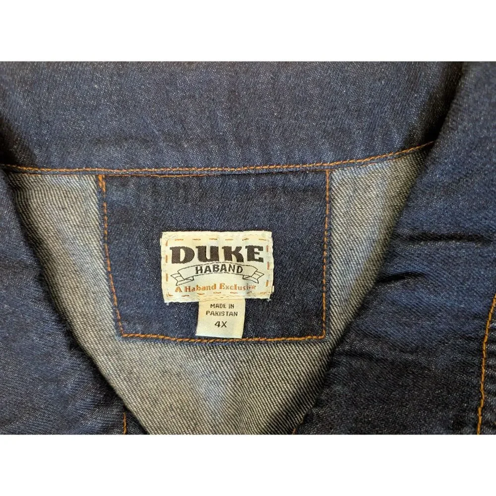 Duke Habrand Denim Jacket Mens Size 4X 4XL Blue Full Zip Orange Thread